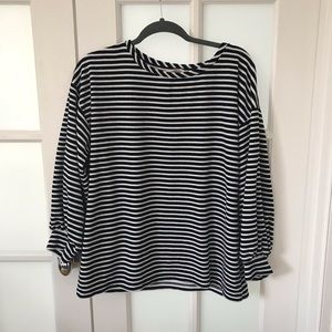 Loft striped velour sweatshirt with balloon sleeve